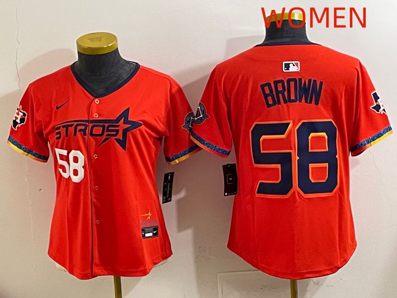 Women Houston Astros #58 Brown Orange Fourth generation Joint Name 2025 Nike MLB Jersey style 2->women mlb jersey->Women Jersey